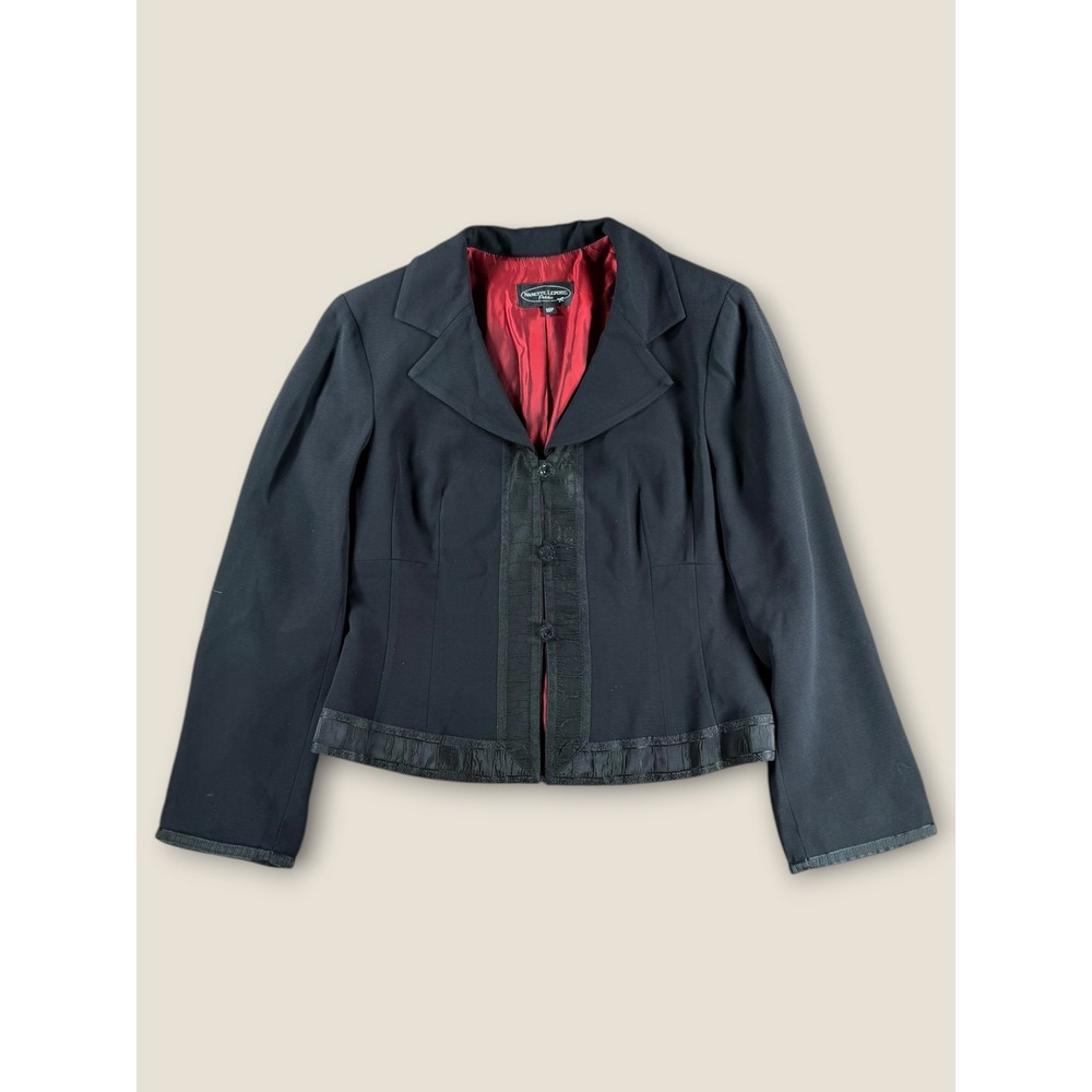 Nanette Lepore Petites Black Blazer Red Lining Floral Button Trim Size 10P
